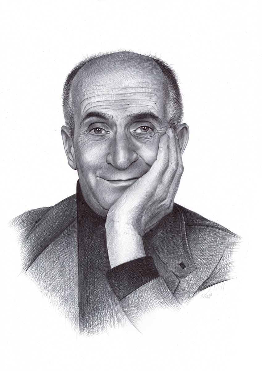 Photorealistic Portrait Drawing By Daria Maier, 14 X 20, Louis De Funes, Original Artwork