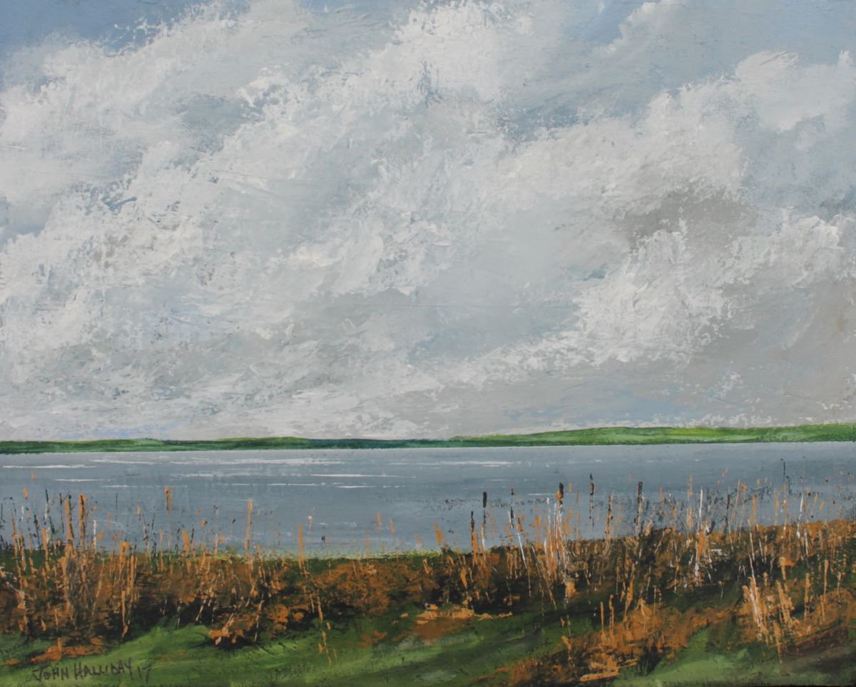 Impressionistic Landscape Acrylic Painting By John Halliday, 20 X 16, Lough Shore, Original Artwork
