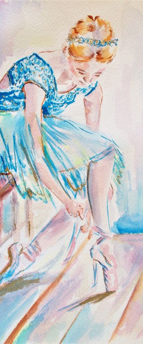 Ballerina 3-Original ballet watercolor painting by Antigoni Tziora
