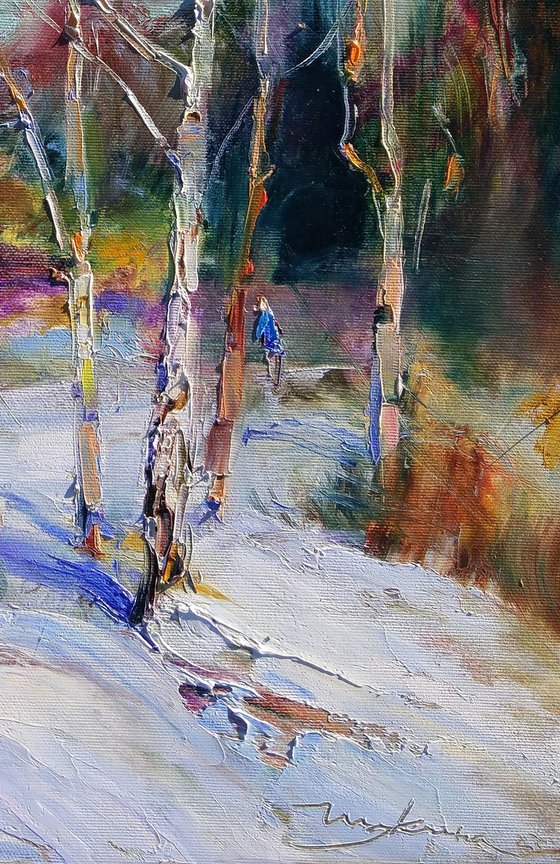 Thaw | Winter landscape with snow | Original oil painting