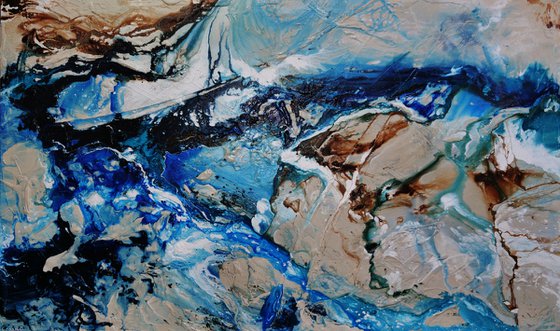 The Natural Grace 250cm x 150cm Blue Cream Abstract Art