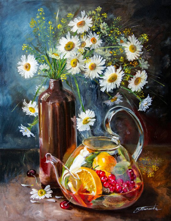 "Fruit tea" original oil painting on canvas