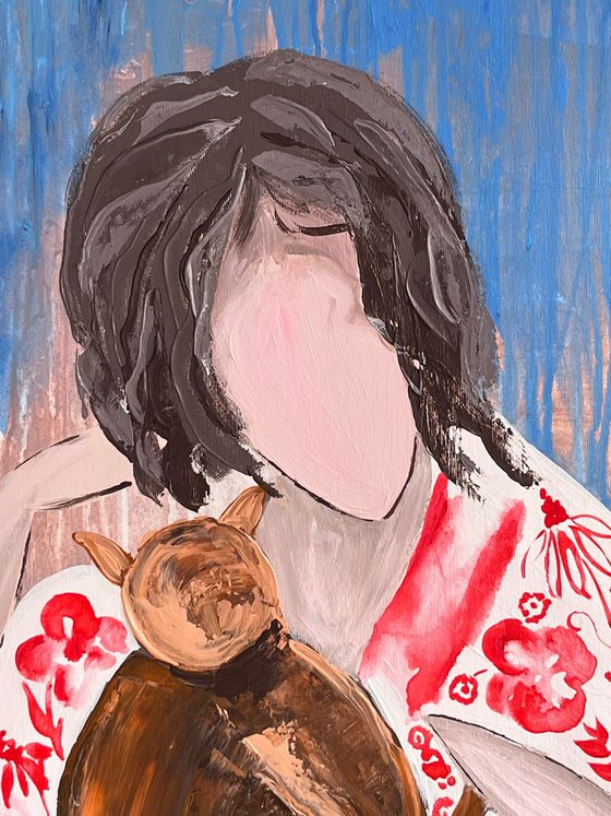 Woman Cat Reading Original Painting