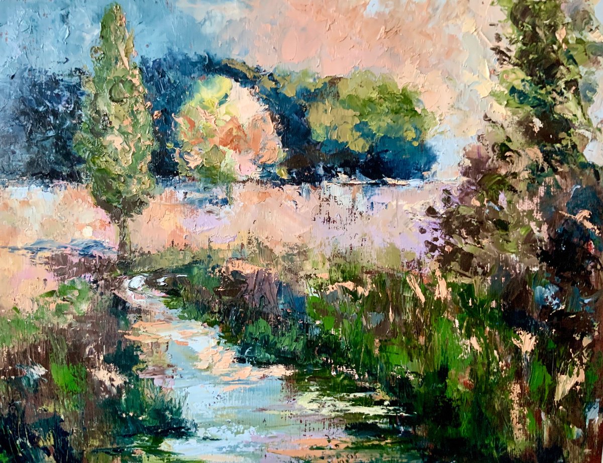 Impressionistic Landscape Oil Painting By Alexandra Jagoda (Ovcharenko), 31 X 24, Tranquil View, Original Artwork