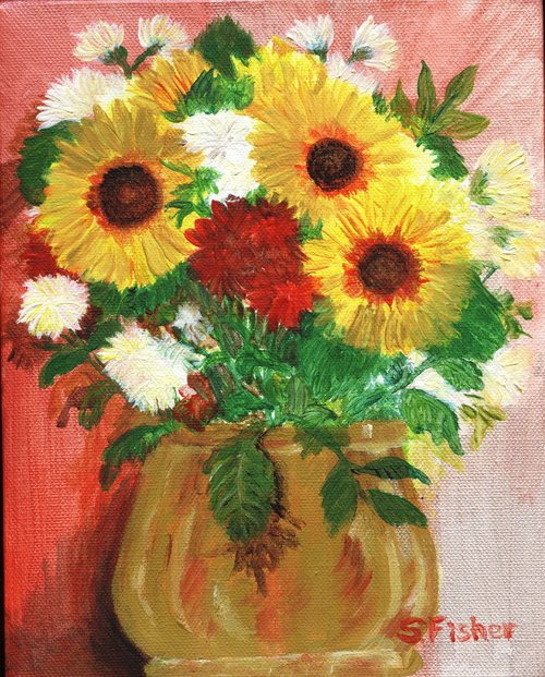 sunflowers and chrysanthemums by Sandra Fisher