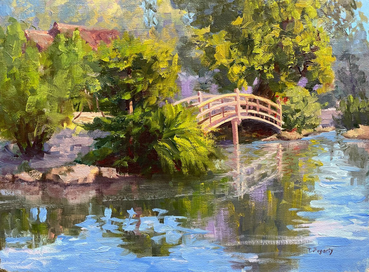Impressionistic Landscape Oil Painting By Tatyana Fogarty, 16 X 12", Moon Bridge Hakone Gardens, Original Artwork