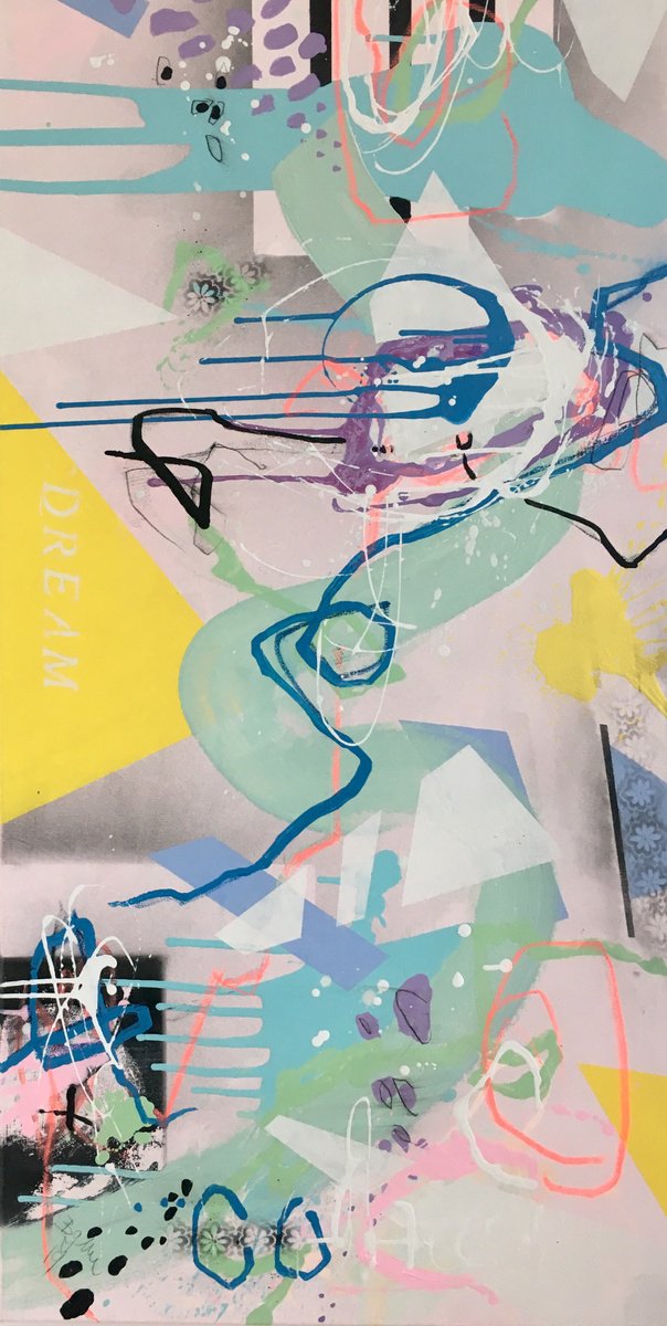 Geometric Abstract Acrylic Painting By Bea Schubert, 24 X 47, Dream No.1, Original Artwork