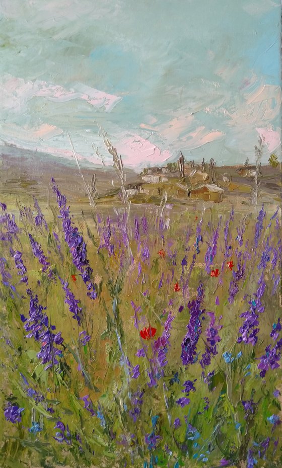 In the field of lavender (30x50cm, oil painting, impressionistic)