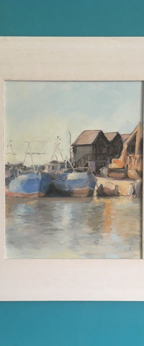 Two Blues; Whitstable Harbour-Impressionist oil painting. by Jackie Smith