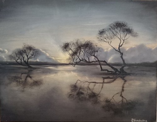 Reflection. Original oil landscape painting by Svetlana Vorobyeva