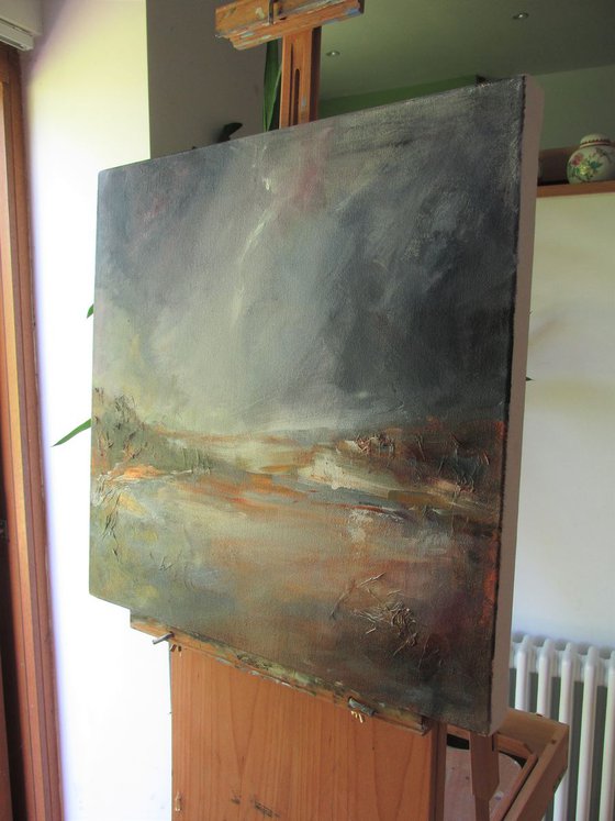 Sudden Tempest. Abstract landscape on canvas 50x50cm. Ready to Hang.