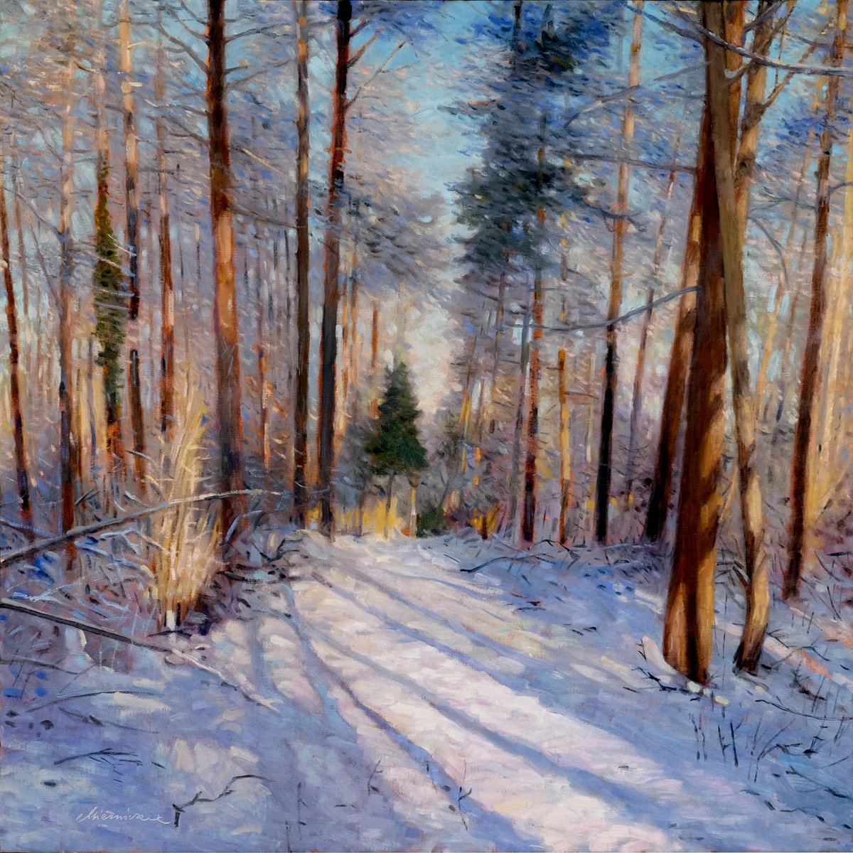 Impressionistic Landscape Oil Painting By Richard Mierniczak, 31 X 31", Fairytale Forest, Original Artwork