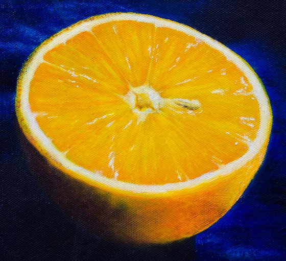 Two Oranges on Dark Blue Silk