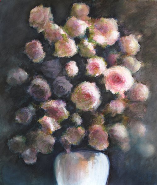 Roses bouquet - Floral classical mixed media Flower fine art by Fabienne Monestier
