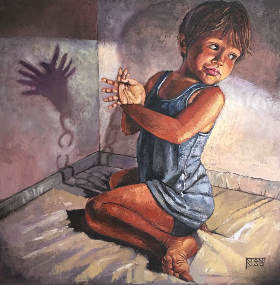 Expressive Portrait Oil Painting By Vincenzo Stanislao, 39 X 39", Knowledge Is Freedom, Original Artwork