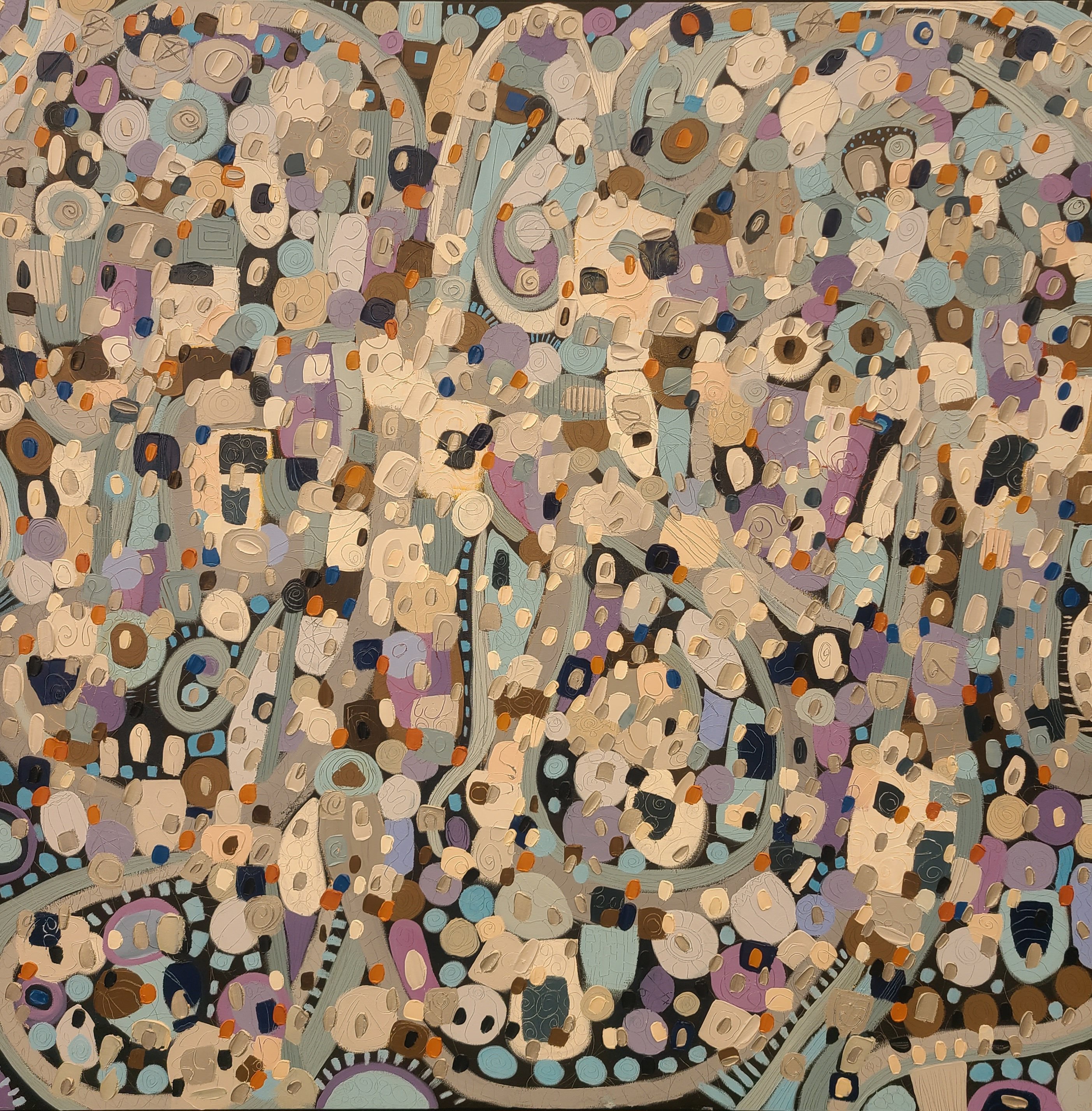 Geometric Abstract Oil Painting By Stacy Neasham, 60 X 60", Essence Of Society, Original Artwork