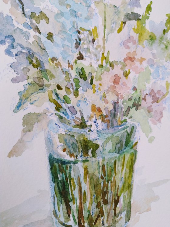 Bouquet of wild flowers in May. Original watercolour painting.