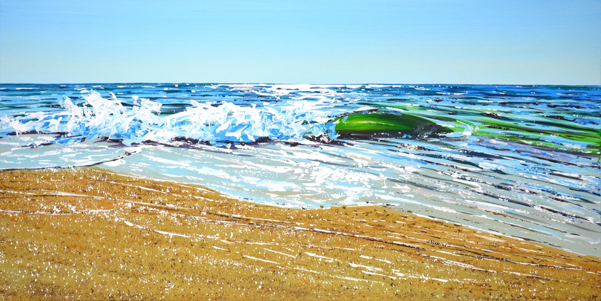 Impressionistic Landscape Acrylic Painting By Iryna Kastsova, 47 X 24, Ocean. Beach., Original Artwork
