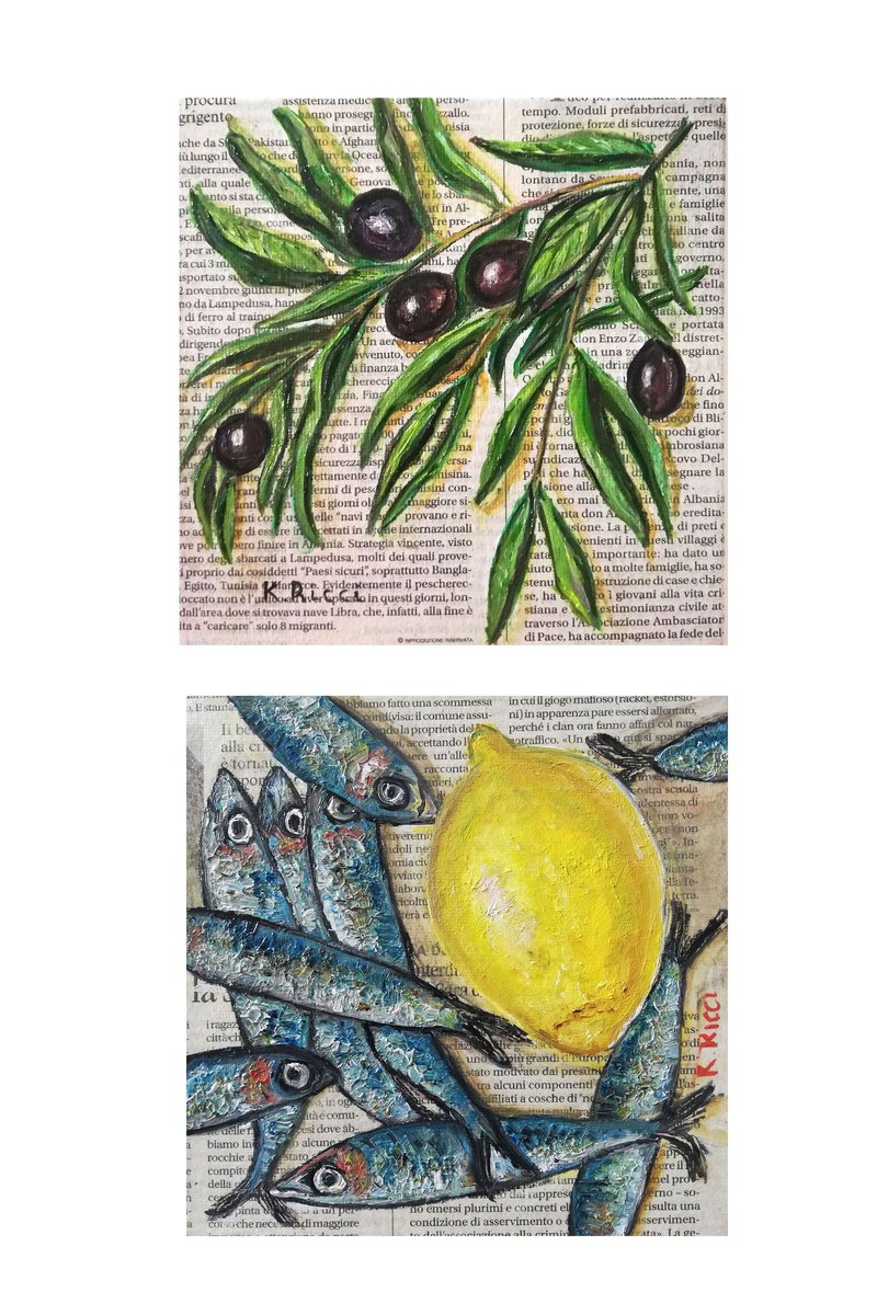 Impressionistic Still Life Oil Painting By Katia Ricci, 6 X 6", Gastronomic Gazette, Original Artwork