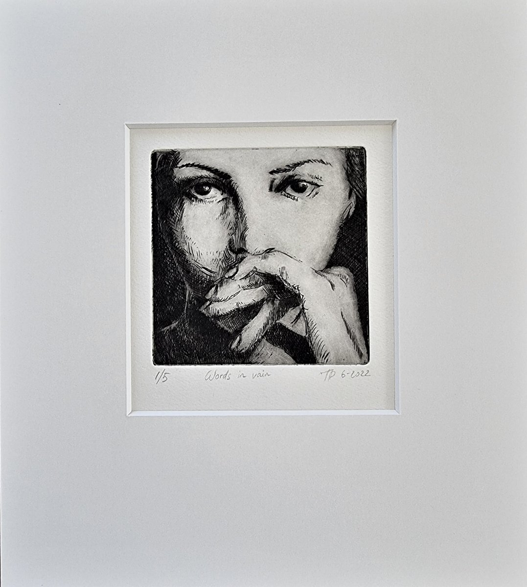 Expressive Portrait Etchings & Engravings By Artmoods Tp, 9 X 11, Words In Vain, 1/5, Original Artwork