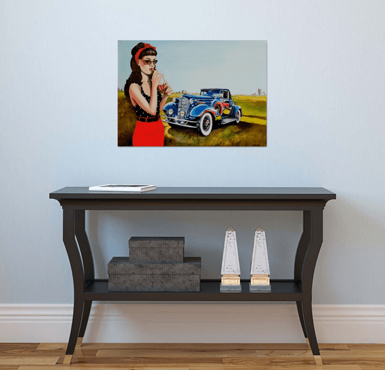 Pin up with vintage car