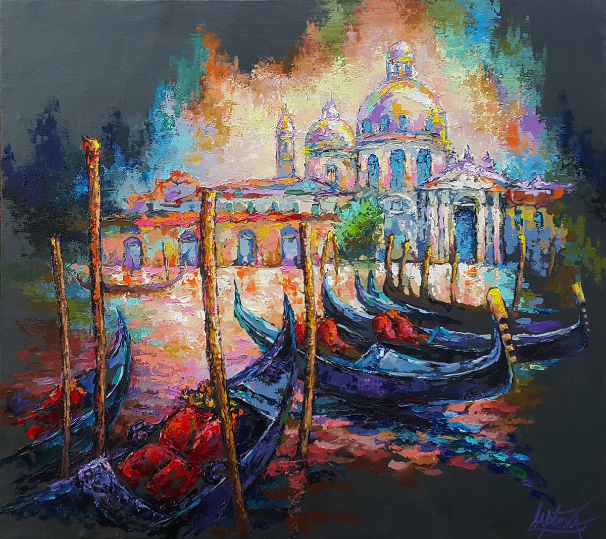 Organic Cityscapes Acrylic Painting By Viktoria Lapteva, 39 X 35", Magnificent Venice, Original Artwork