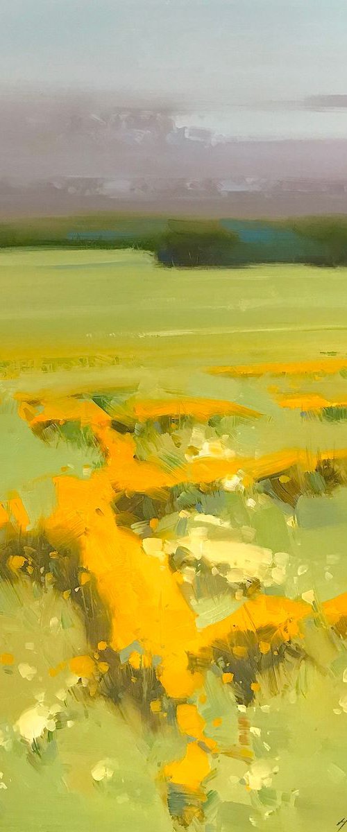 Field of Flowers, Landscape oil painting, Handmade artwork by Vahe Yeremyan