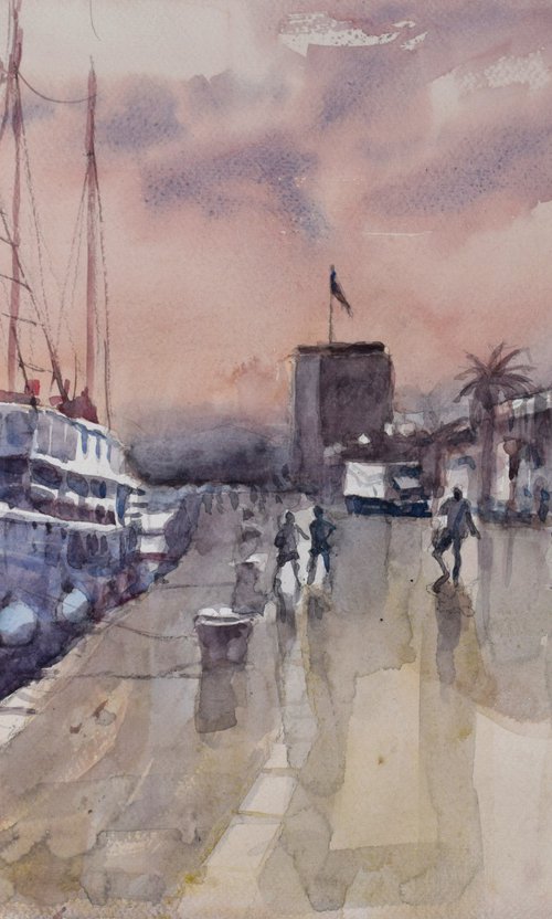 Trogir in sunset by Goran Žigolić Watercolors