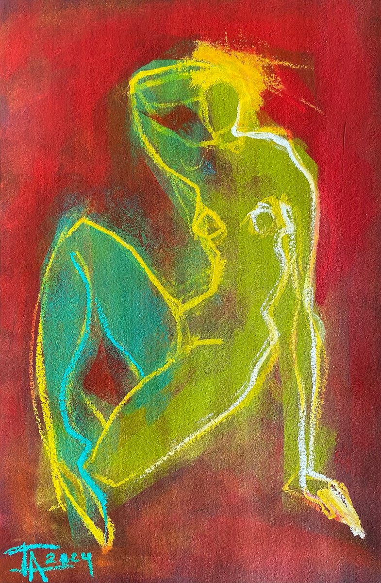 Expressive Portrait Pastel Drawing By Tatjana Auschew, 11 X 17", Good Morning., Original Artwork