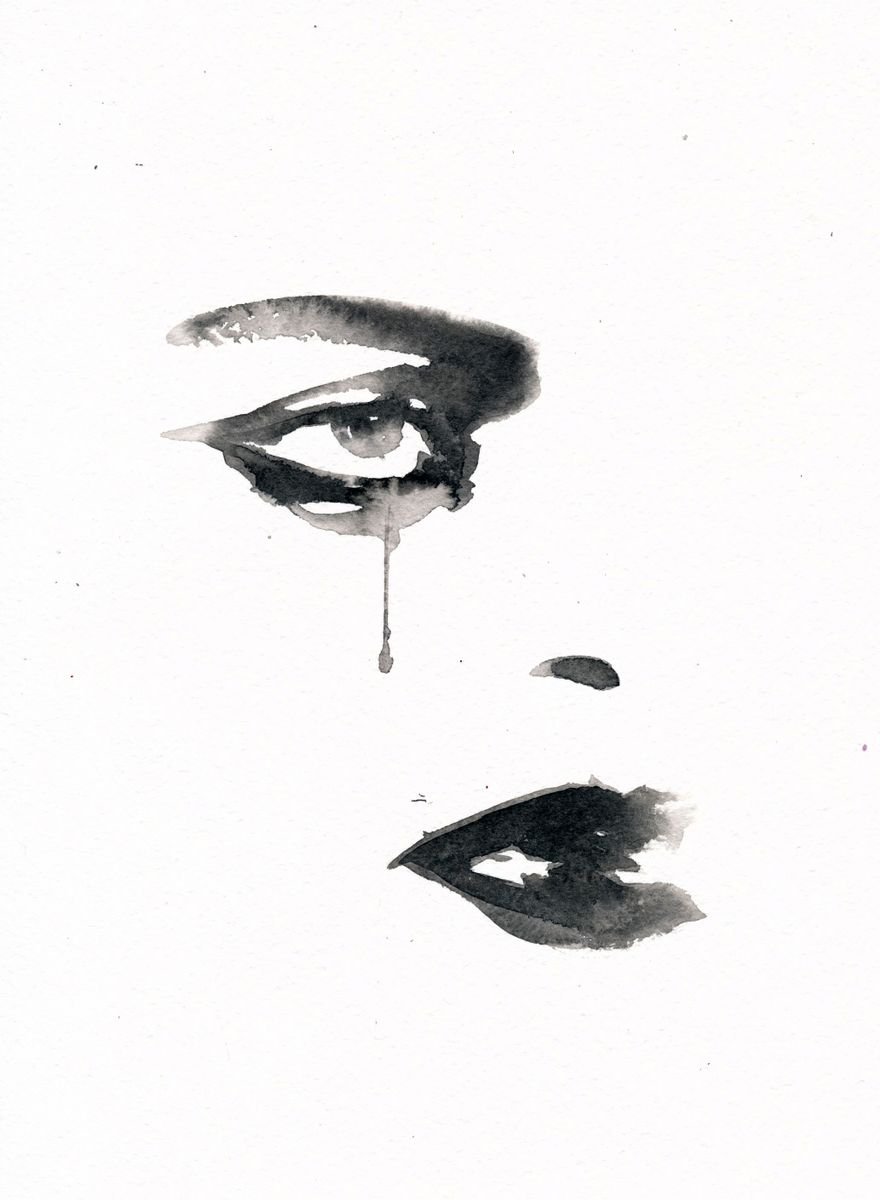 Expressive Portrait Ink Drawing By Doriana Popa, 7 X 9, Love, Original Artwork