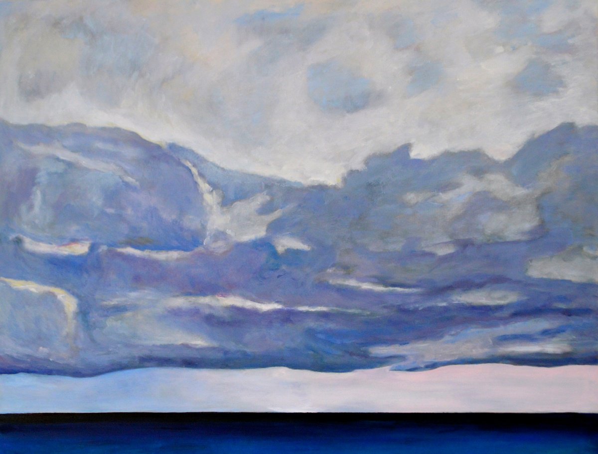 Organic Landscape Oil Painting By Cristian Valentich, 46 X 35, Mediterranean On A Cloudy Day, Original Artwork