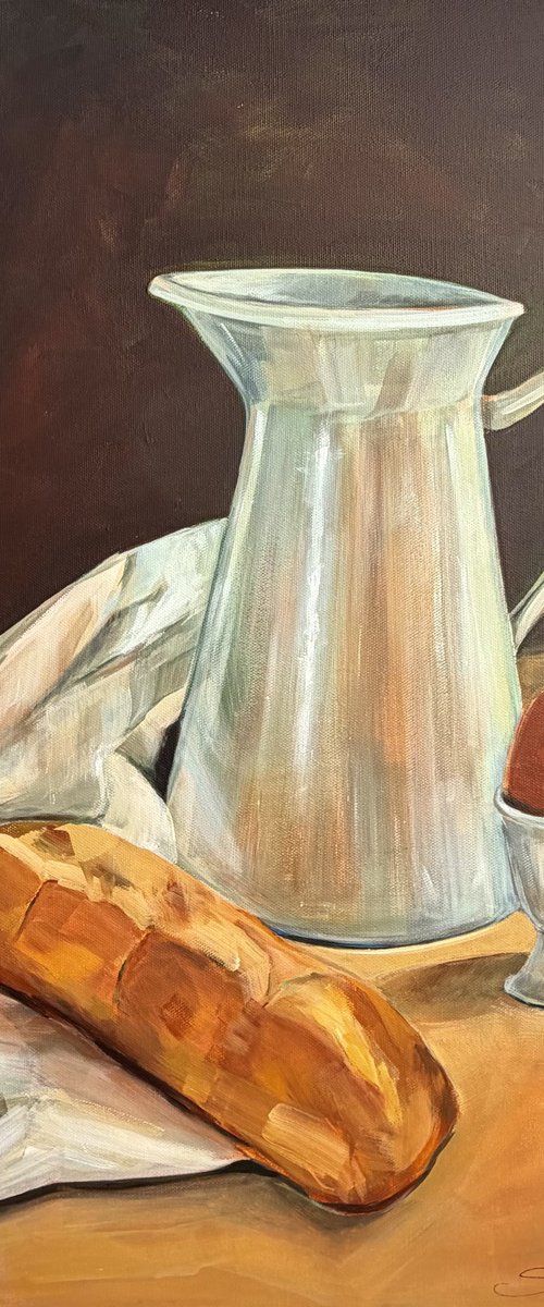 Still Life with Bread, Jug and Egg by Victoria Sukhasyan