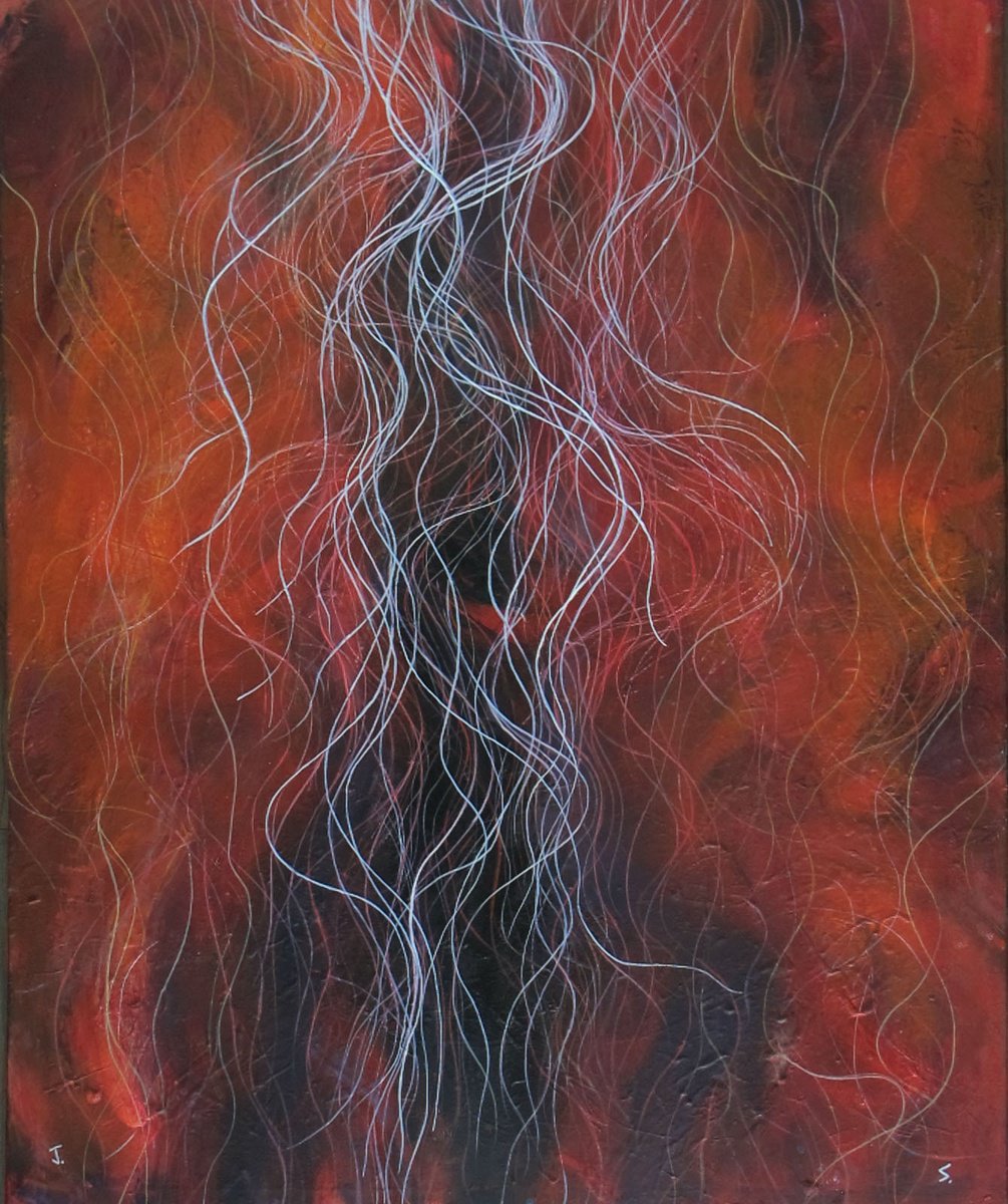 Abstract Painting By John Sharp, 31 X 39, Red Fall 5, Original Artwork