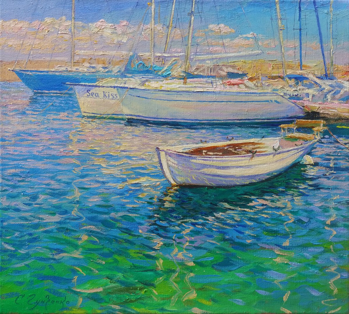 Impressionistic Landscape Oil Painting By Svitlana Koval, 20 X 18", Sea Kiss, Original Artwork