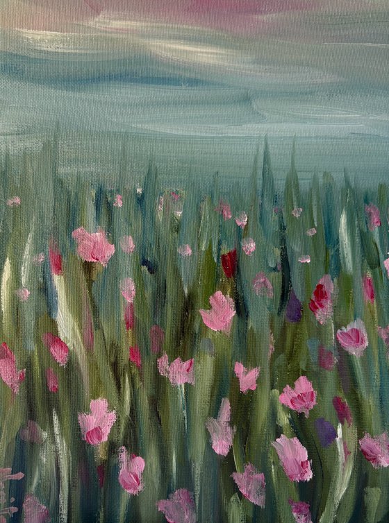 Field of quiet wild flowers meadow