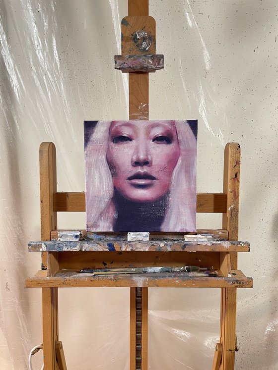 Soo Joo | blonde asian female contemporary portrait of model oil paint on canvas Painting by RKH