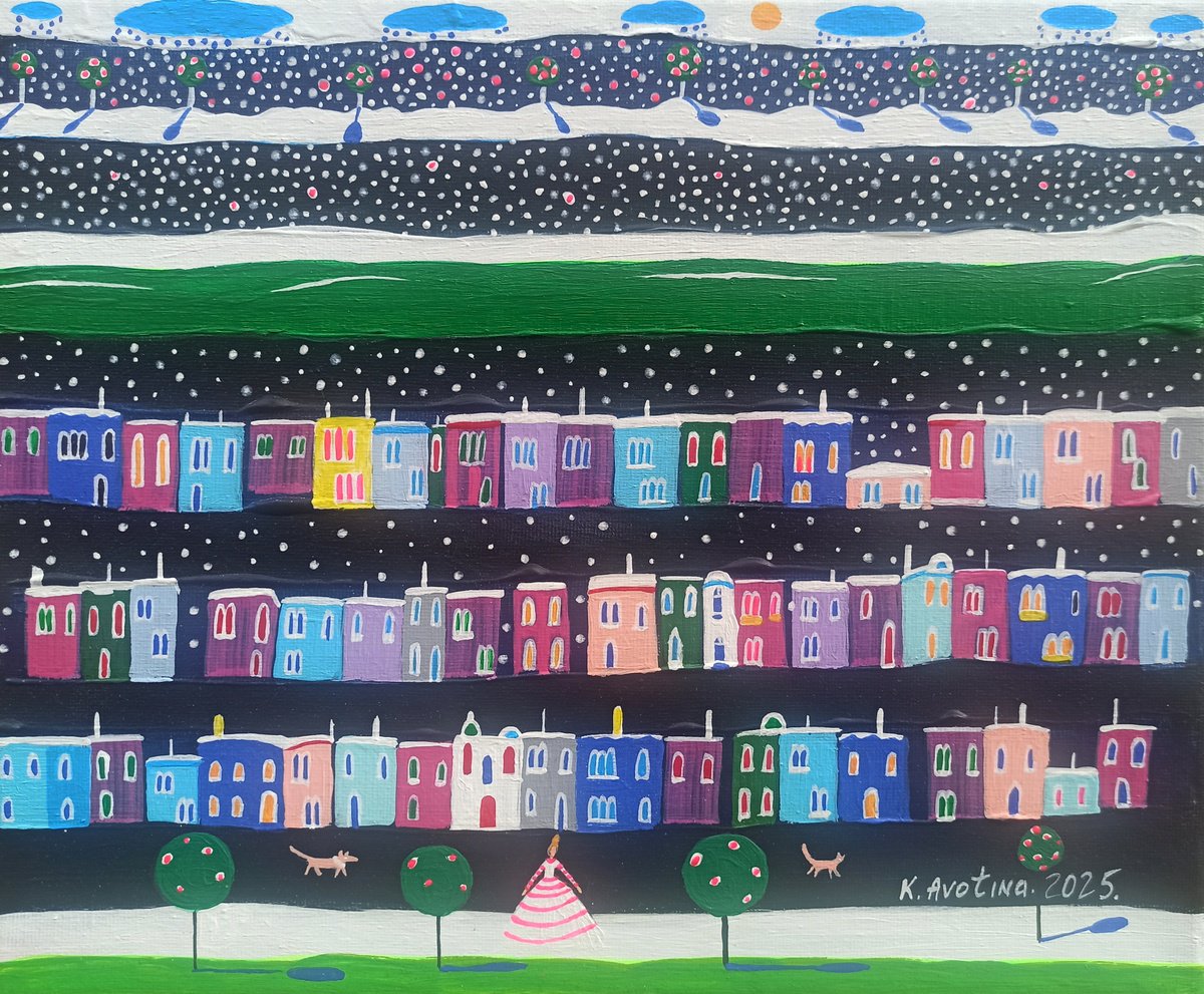 Impressionistic Landscape Acrylic Painting By Katrina Avotina, 12 X 10", Layers Of A Dream, Original Artwork