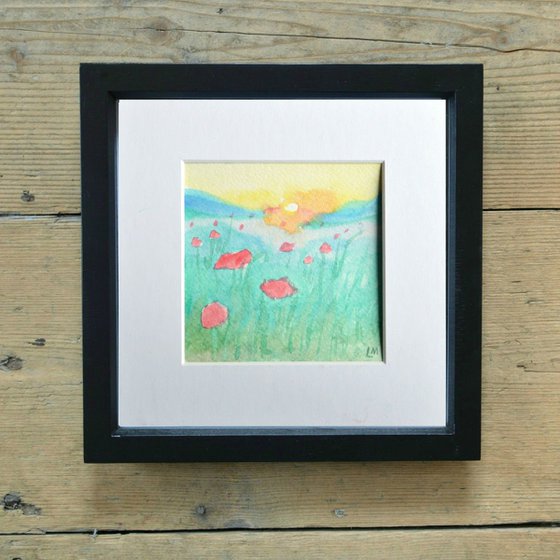 Morning Poppies - Mounted Watercolour, small gift idea