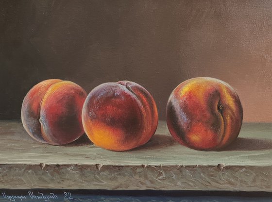 Still life - peaches (40x30cm, oil painting, ready to hang)