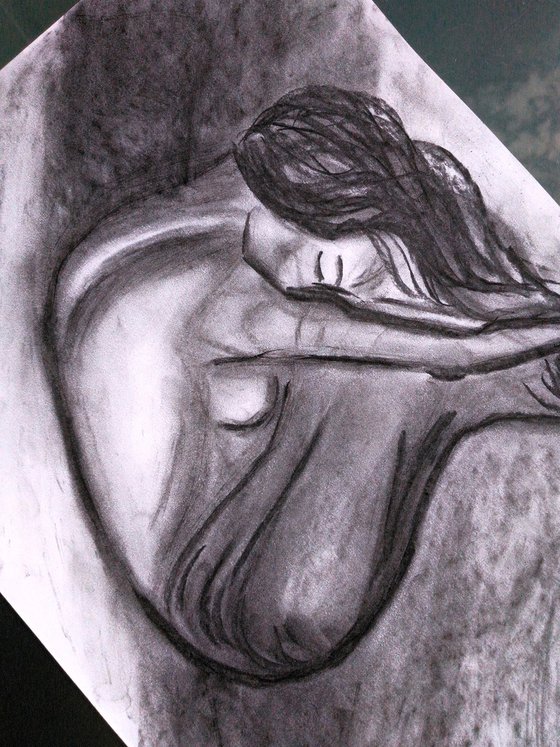 Woman Nude original charcoal artwork