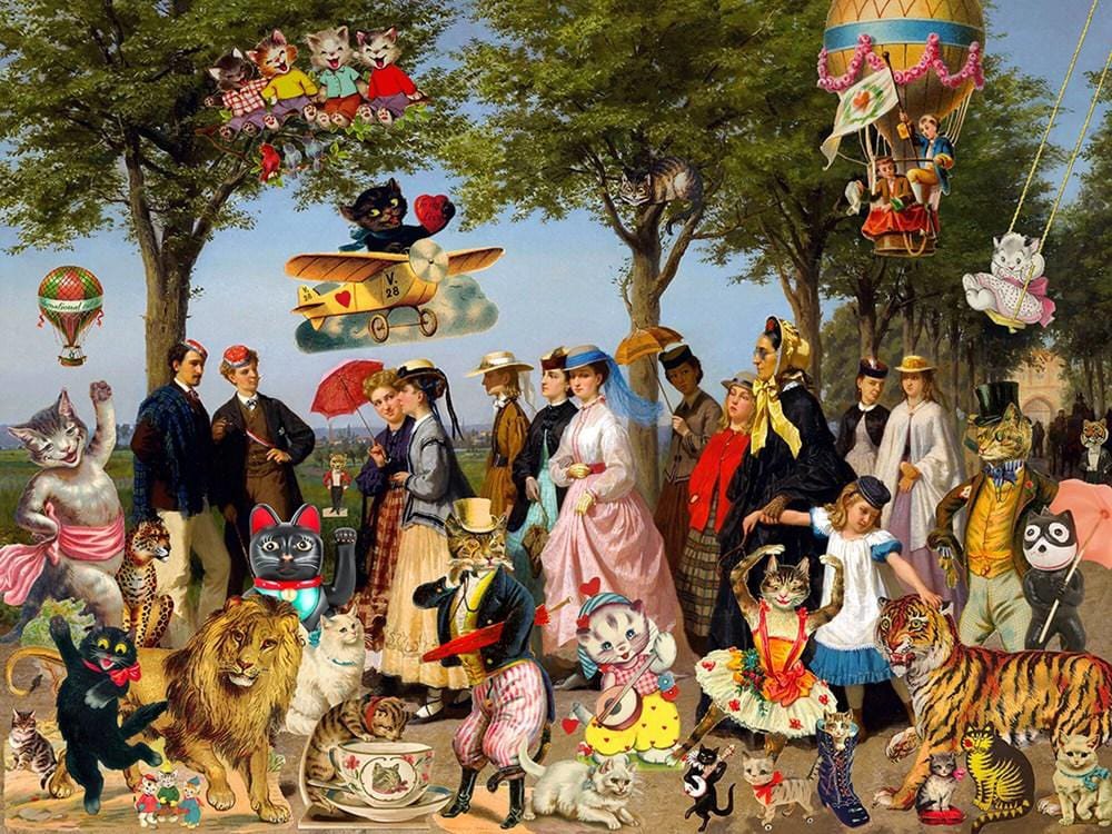 Surrealistic Landscape Giclee Print By Little Fish Design, 24 X 17", International Cat Day, Original Artwork