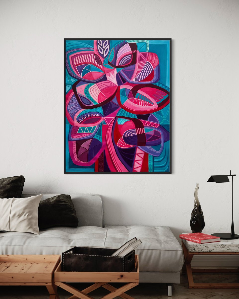 Organic Abstract Acrylic Painting By Samantha Malone, 37 X 47", Grounding Connections, Original Artwork