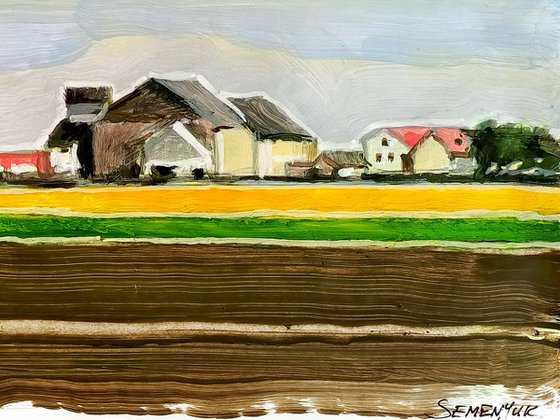 Landscape with farm in spring