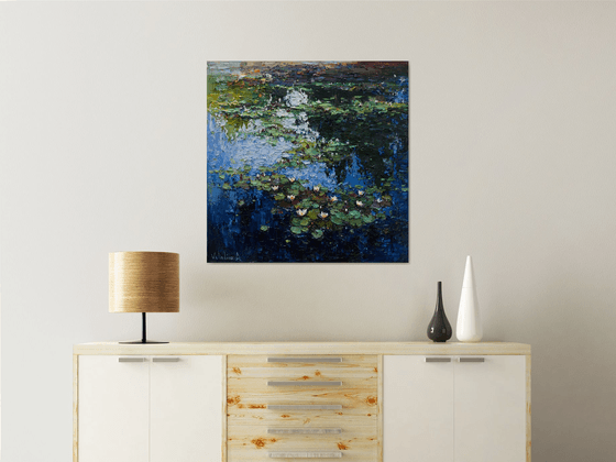 White Water Lilies - Impasto Original Oil painting