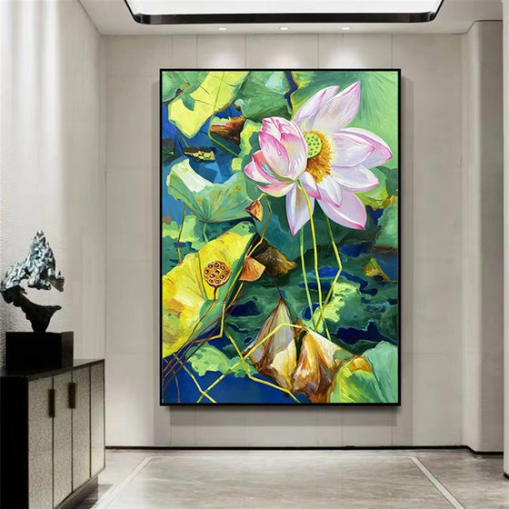 Still life oil painting:Lotus t182