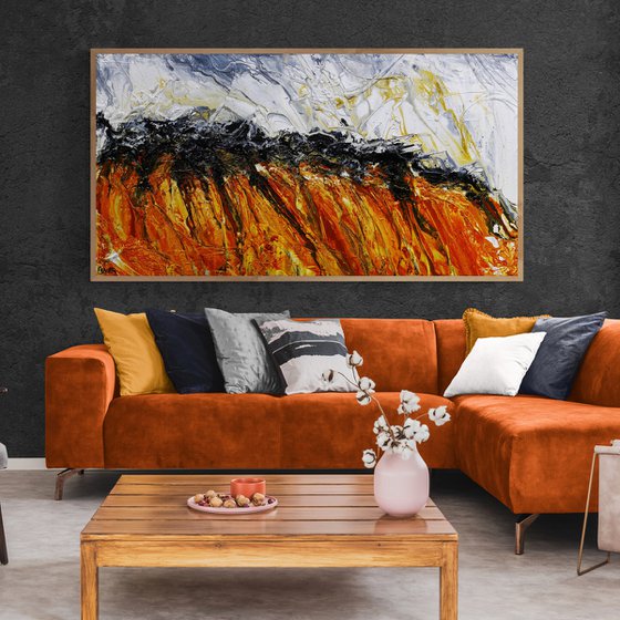 Desert Rain 190cm x 100cm White Sienna Textured Abstract Art