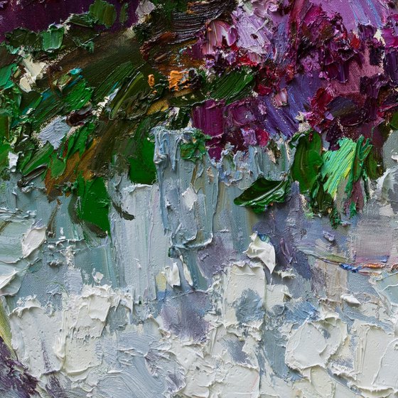 Lilacs still life impasto painting