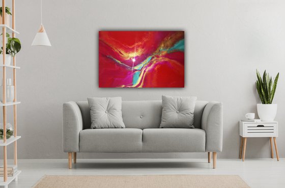 Love Vibrations red abstract painting