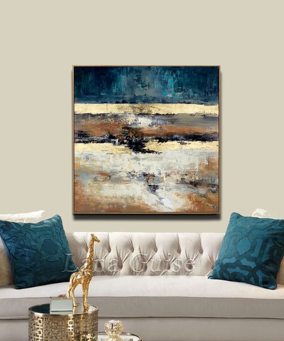 Abstract Painting - Perfect Balance - 40" Large Original Gold Leaf Soft Earth Colors