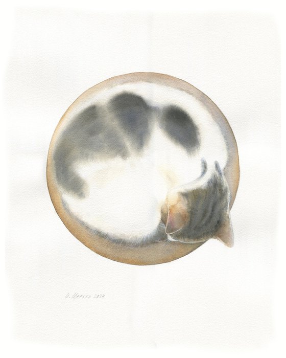 The Beauty of Imperfection. Wabi Sabi Cat / ORIGINAL watercolor ~16x22in (40x50cm)